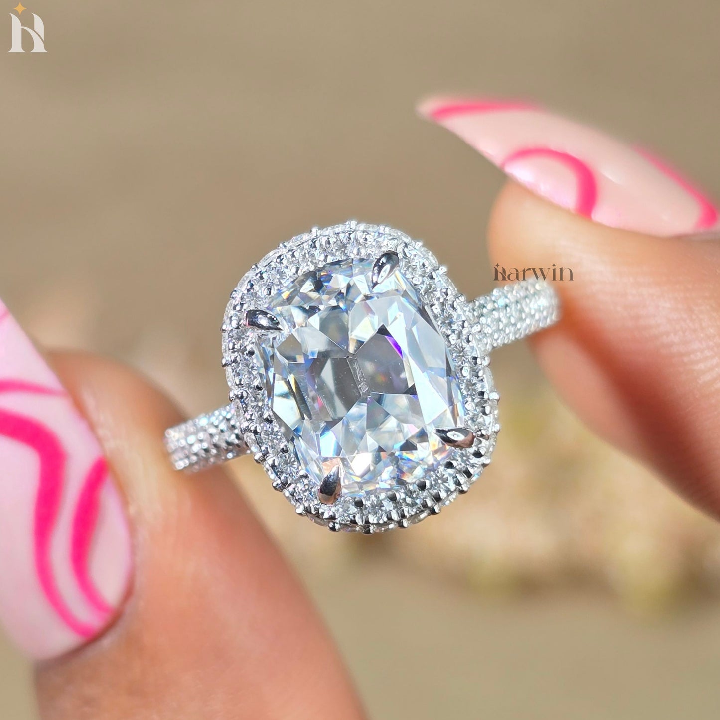 4CT Elongated Cushion Cut Moissanite Wedding Ring