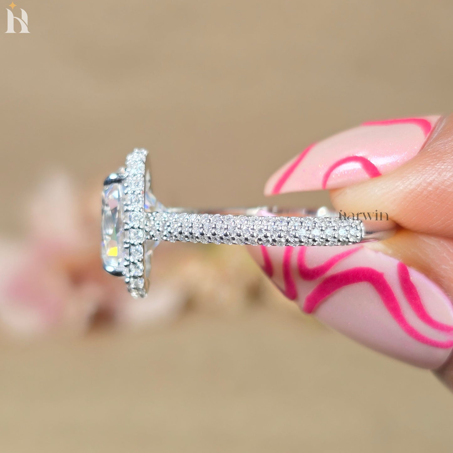 4CT Elongated Cushion Cut Moissanite Wedding Ring