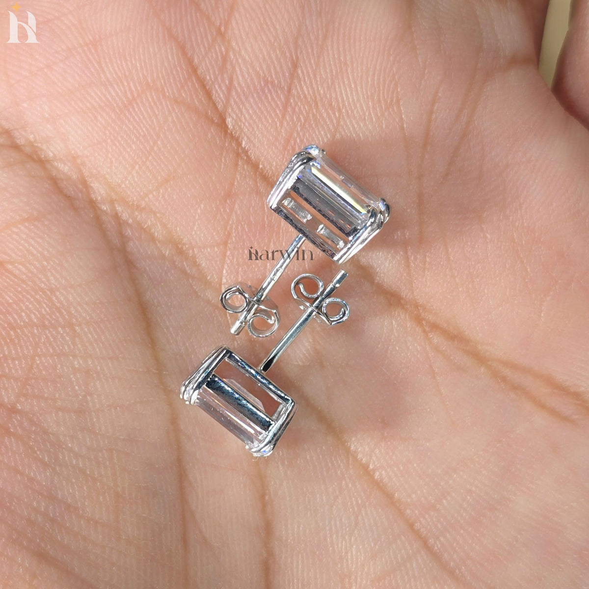 4 TCW Emerald Cut Moissanite Earrings, Double Prong Set Solitaire Minimal Studs