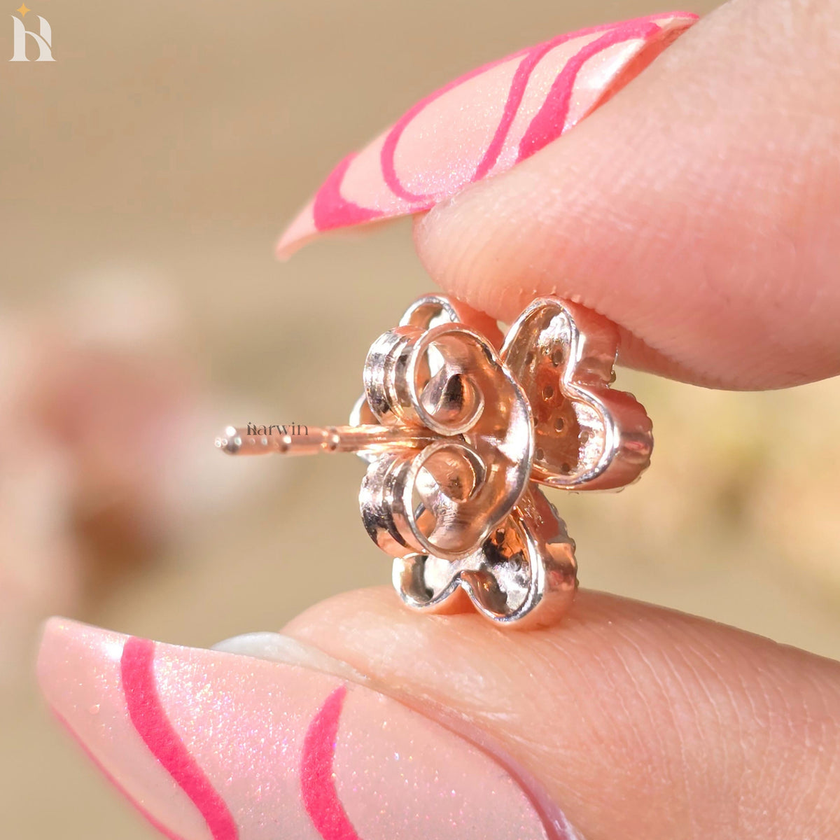 Heart Shape Floral Moissanite Stud Earrings, Pave Rose Gold Jewelry for Her