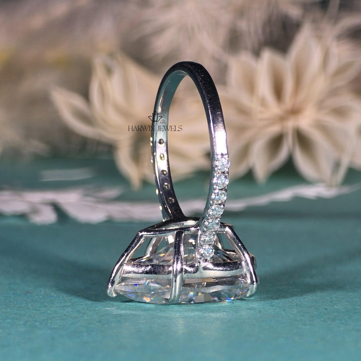 5 CT Pear Cut Moissanite Engagement Ring, Hidden Halo, Pave Setting, Proposal Ring