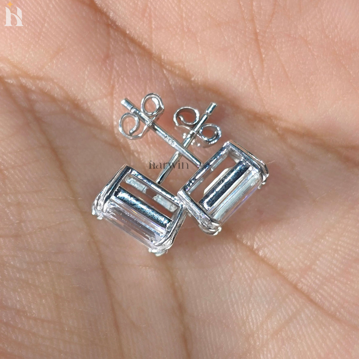 4 TCW Emerald Cut Moissanite Earrings, Double Prong Set Solitaire Minimal Studs