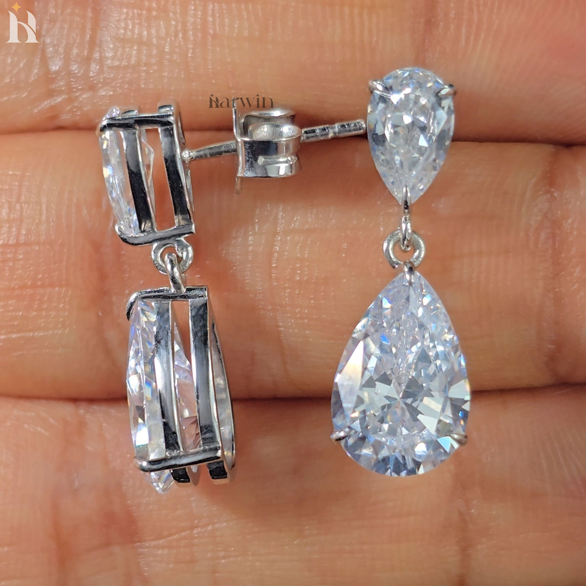 6 TCW Pear Cut Moissanite Dangle Earrings, Tear Drop Diamond Wedding Earrings