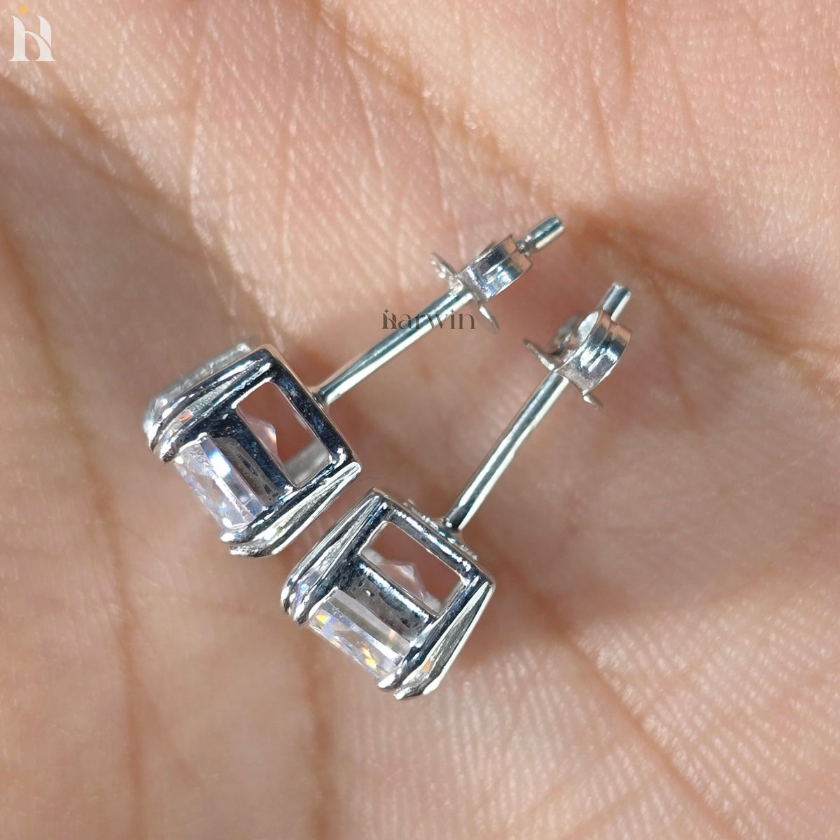 4 TCW Emerald Cut Moissanite Earrings, Double Prong Set Solitaire Minimal Studs