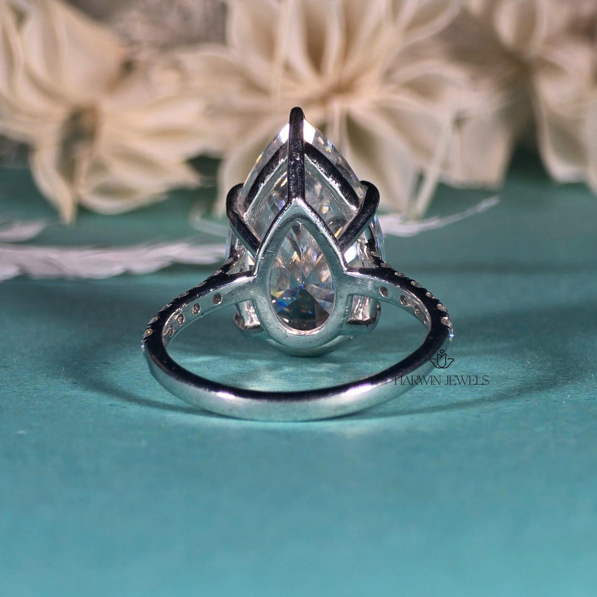 5 CT Pear Cut Moissanite Engagement Ring, Hidden Halo, Pave Setting, Proposal Ring
