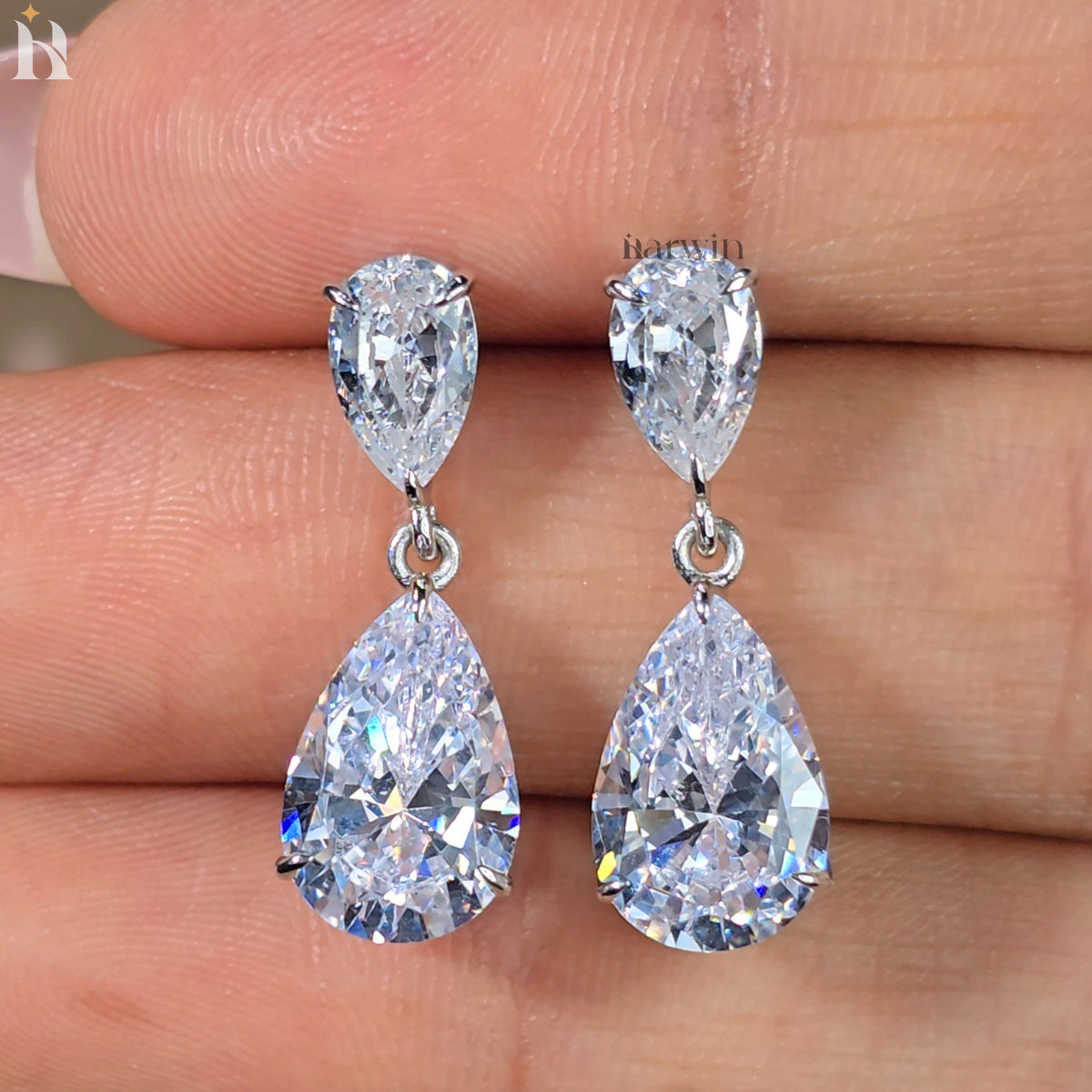 6 TCW Pear Cut Moissanite Dangle Earrings, Tear Drop Diamond Wedding Earrings