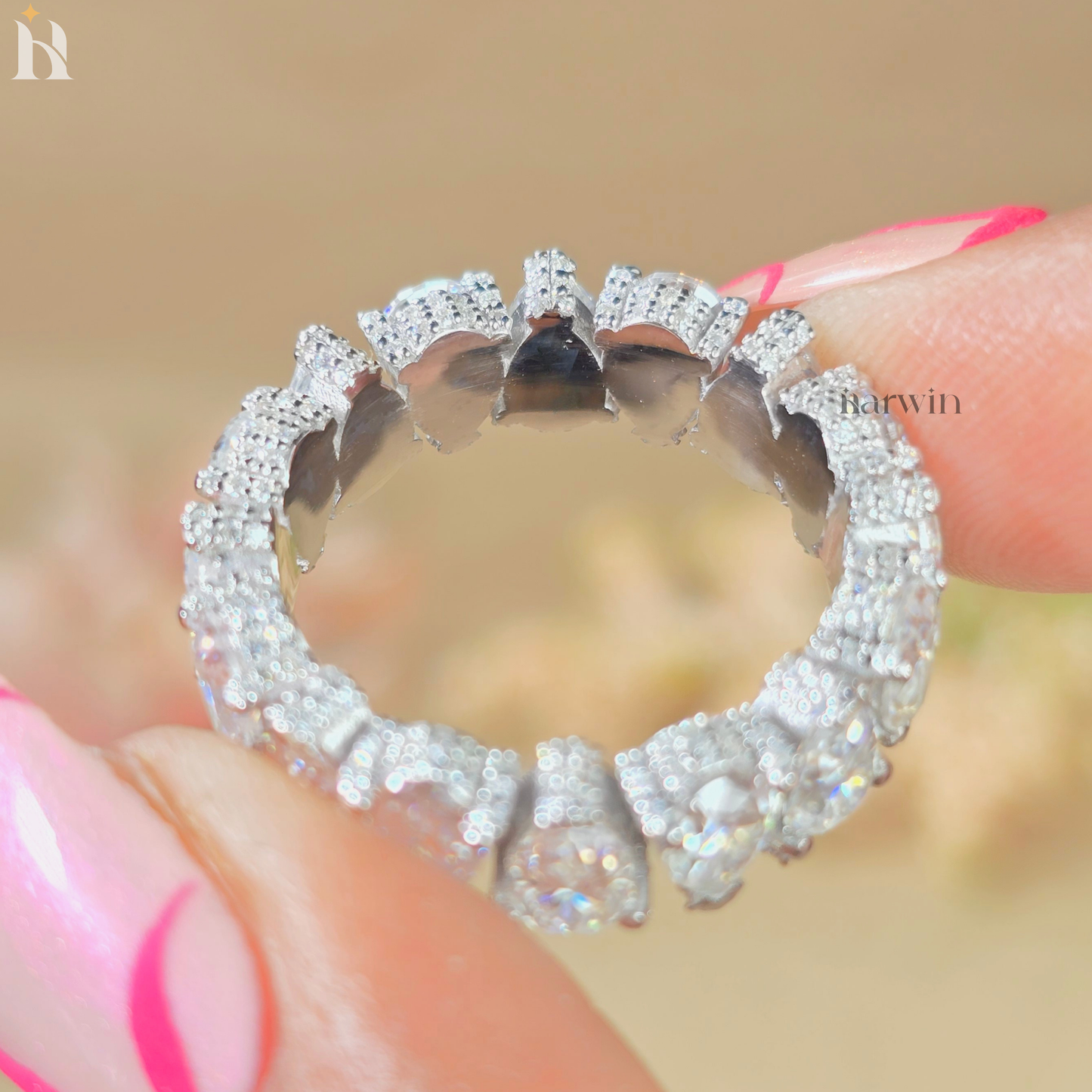 Pear Shape Eternity Moissanite Band, Gold Stackable Bridal Ring