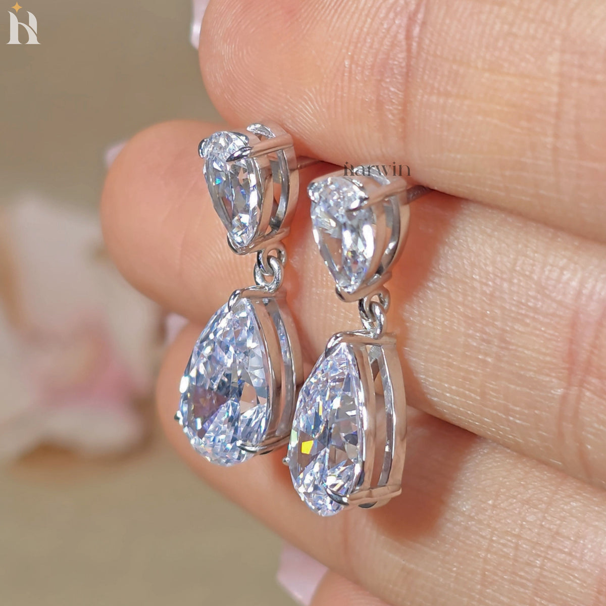 6 TCW Pear Cut Moissanite Dangle Earrings, Tear Drop Diamond Wedding Earrings