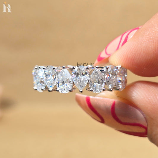 Pear Cut Lab Grown Diamond Full Eternity Band Teardrop Anniversary Band Gold Stackable Bridal Ring