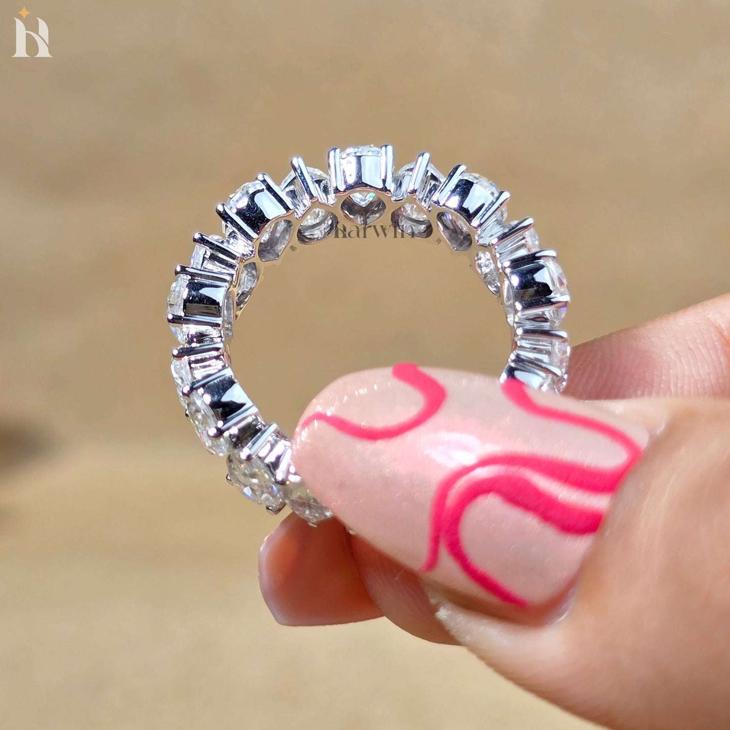 Pear Cut Moissanite Full Eternity Band Teardrop Anniversary Band White Gold Stackable Bridal Ring