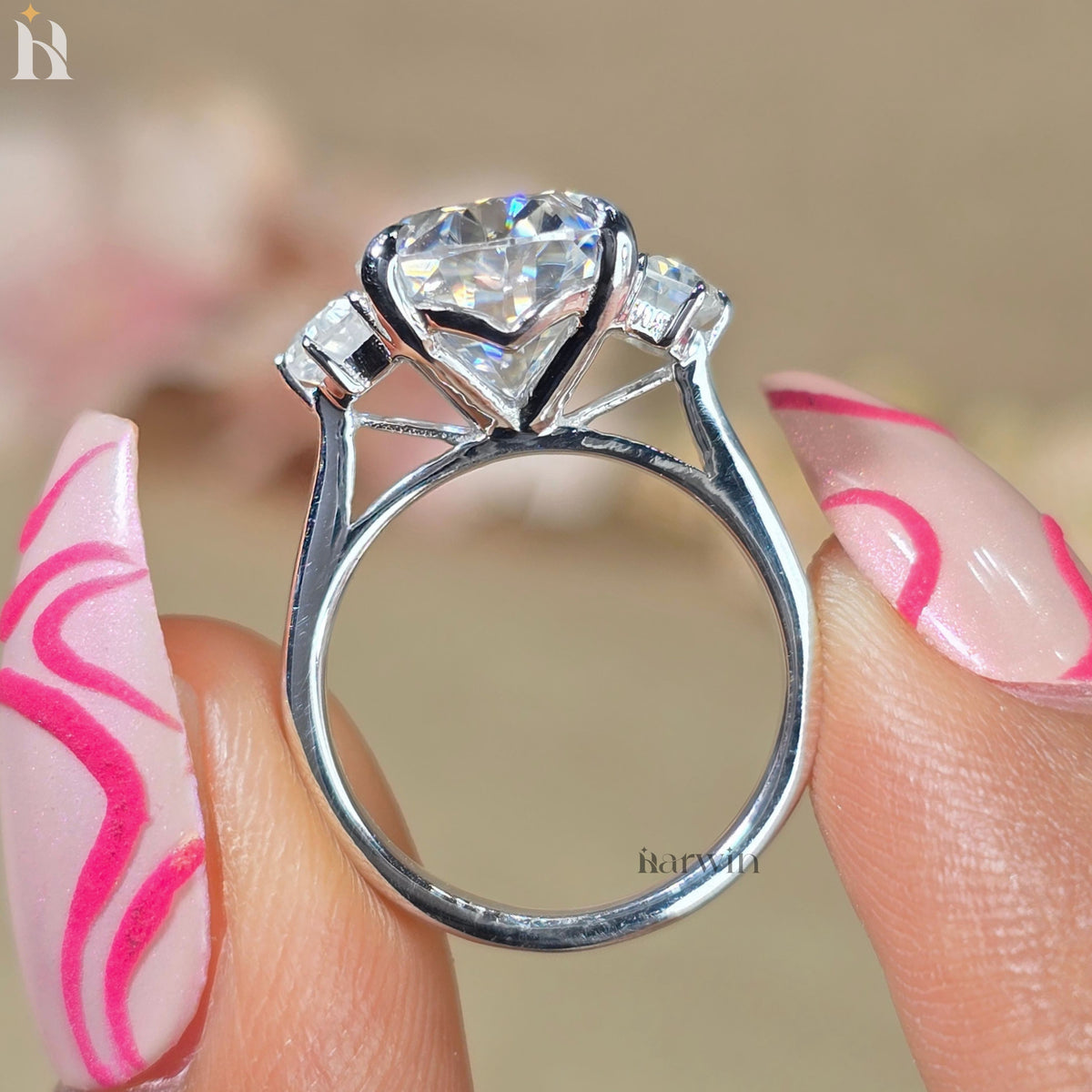 Art Deco 4CT Oval Moissanite Engagement Ring, 14k Gold Cadillac Trilogy Ring