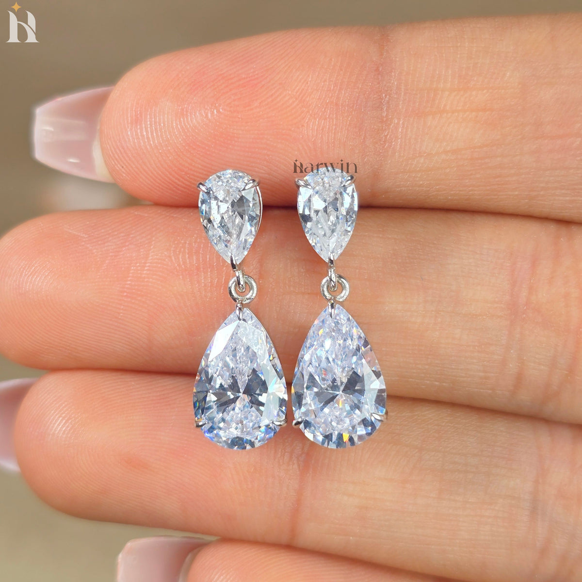 6 TCW Pear Cut Moissanite Dangle Earrings, Tear Drop Diamond Wedding Earrings