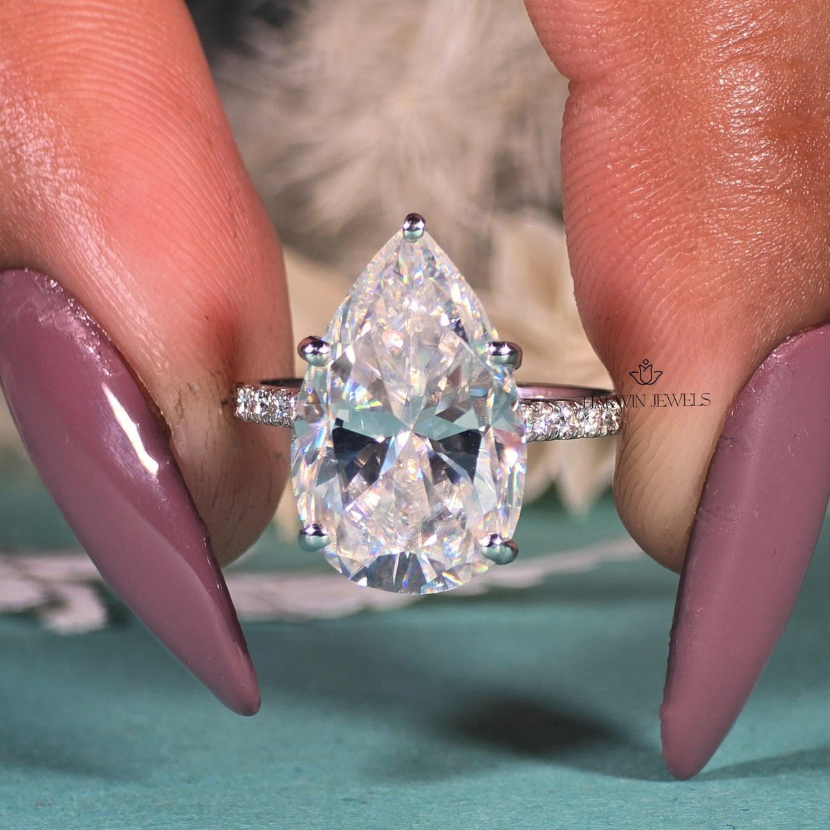 5 CT Pear Cut Moissanite Engagement Ring, Hidden Halo, Pave Setting, Proposal Ring