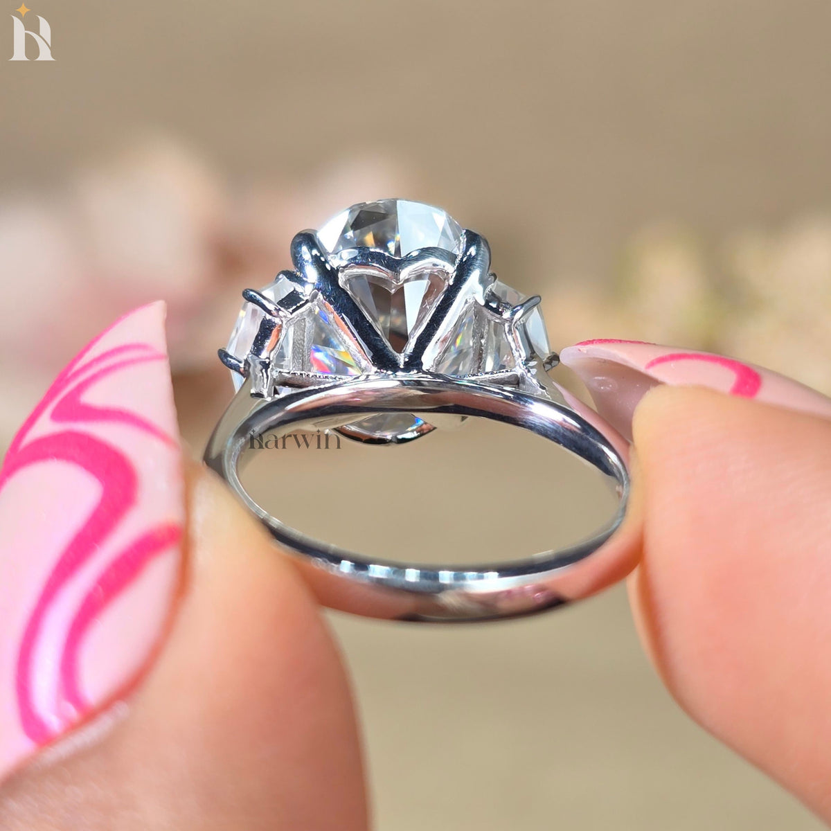 Art Deco 4CT Oval Moissanite Engagement Ring, 14k Gold Cadillac Trilogy Ring