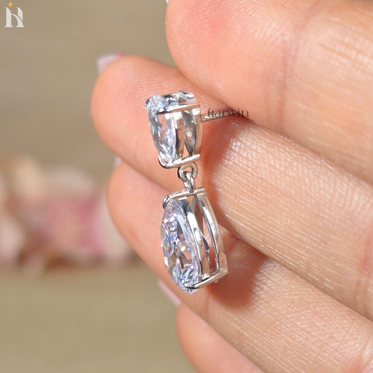 6 TCW Pear Cut Moissanite Dangle Earrings, Tear Drop Diamond Wedding Earrings