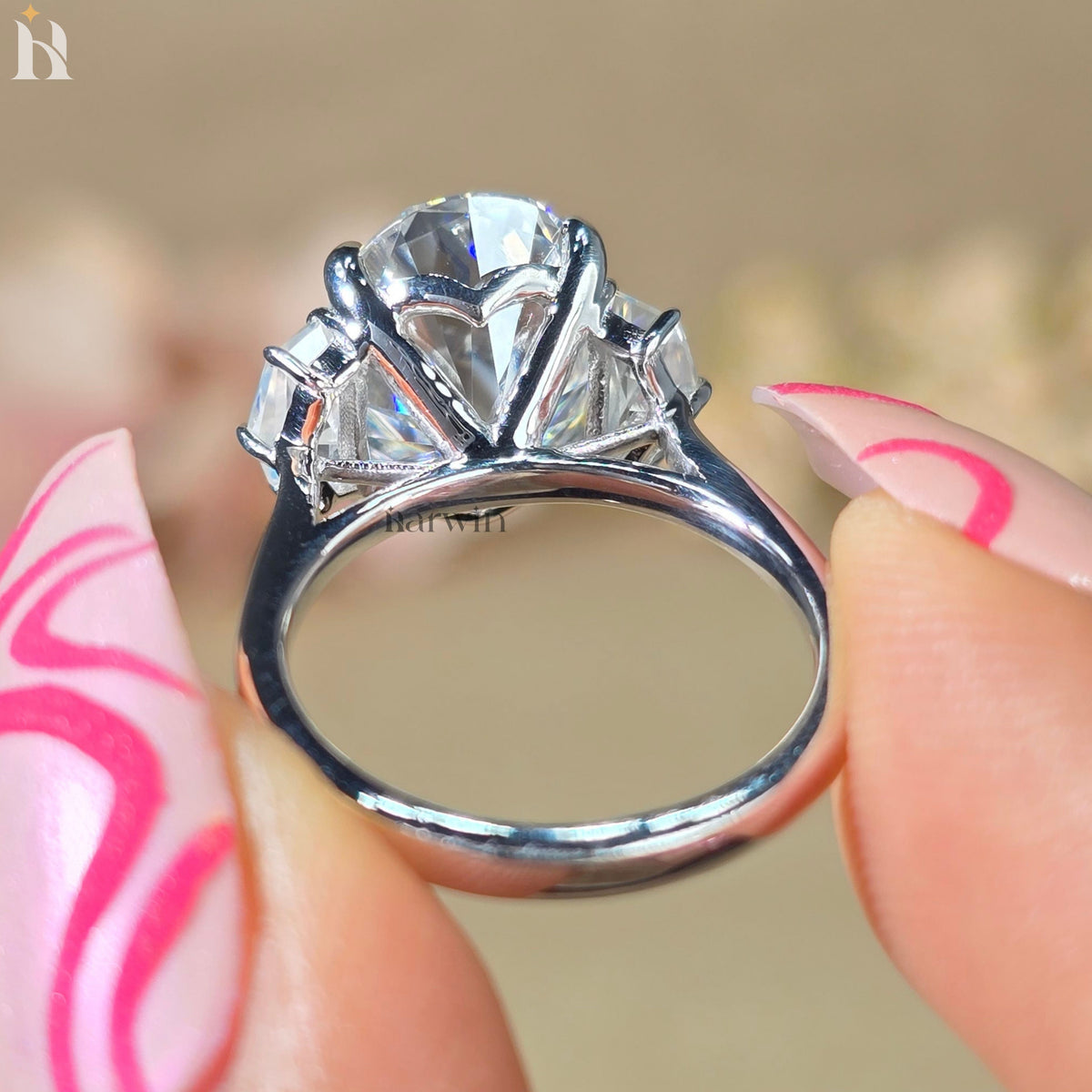 Art Deco 4CT Oval Moissanite Engagement Ring, 14k Gold Cadillac Trilogy Ring