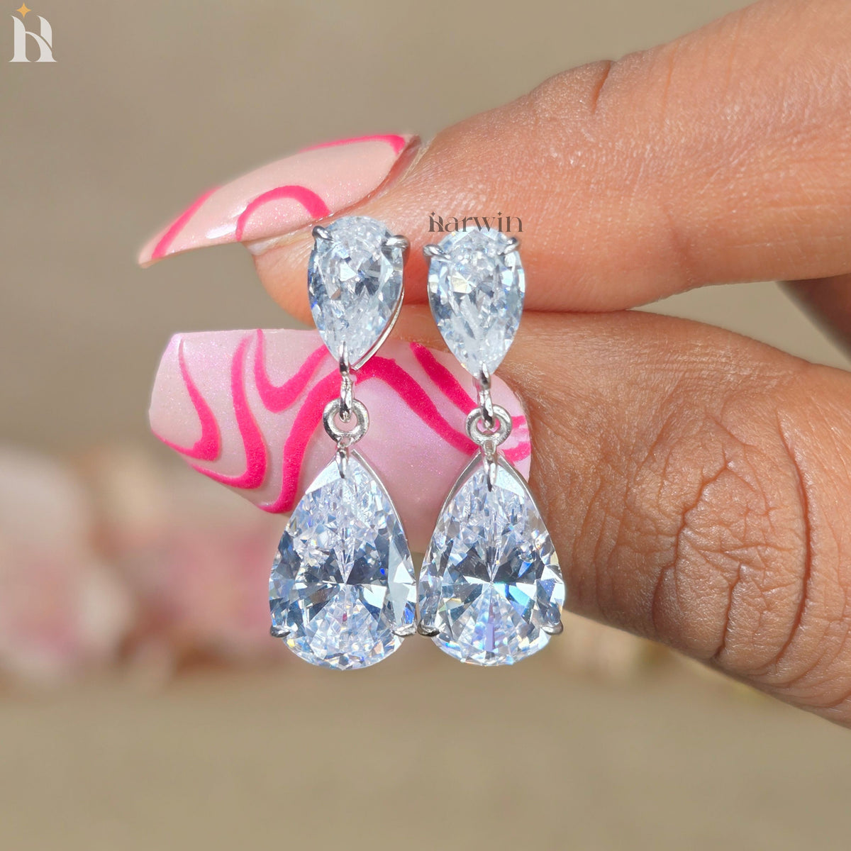 6 TCW Pear Cut Moissanite Dangle Earrings, Tear Drop Diamond Wedding Earrings