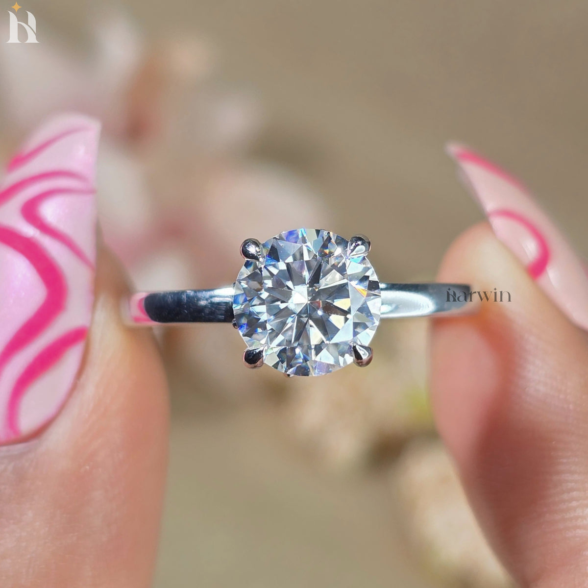 2CT Moissanite Solitaire Ring 14K Gold Hidden Halo Engagement Ring Wedding Promise Anniversary Gift for Women