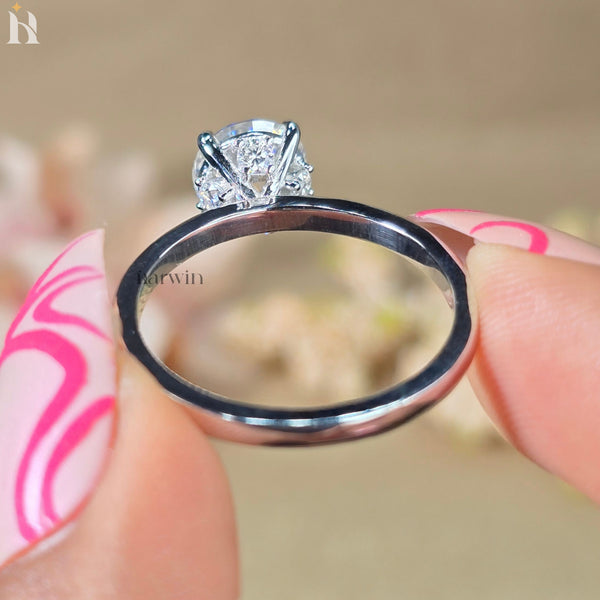 2CT Moissanite Solitaire Ring 14K Gold Hidden Halo Engagement Ring Wedding Promise Anniversary Gift for Women