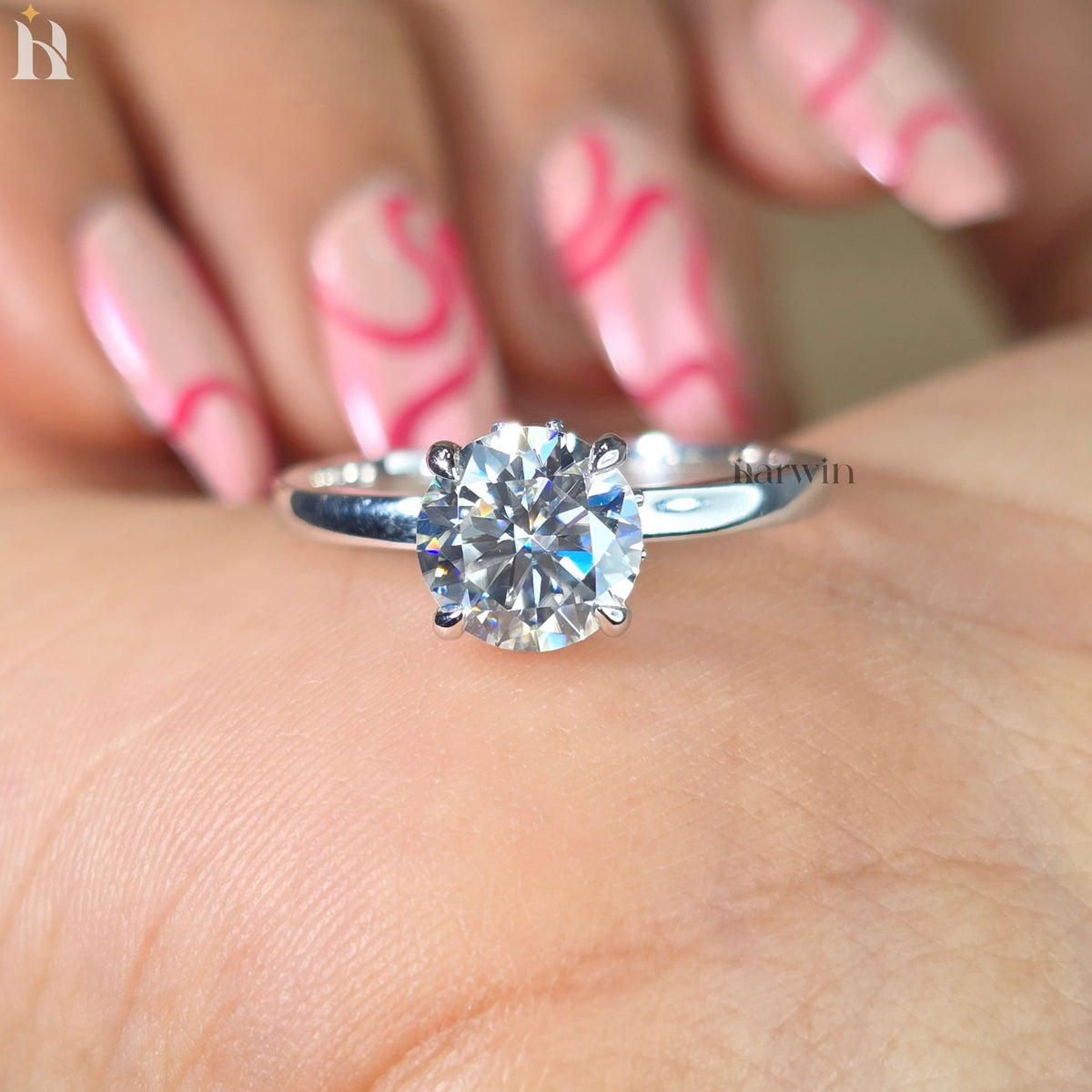 2CT Moissanite Solitaire Ring 14K Gold Hidden Halo Engagement Ring Wedding Promise Anniversary Gift for Women