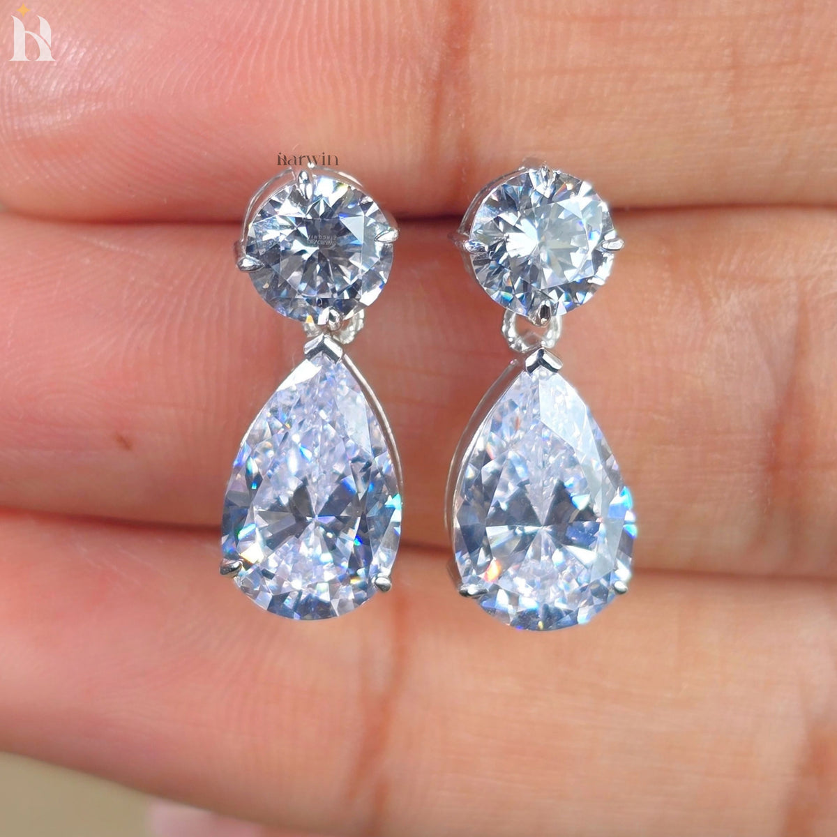 Pear Drop Moissanite Diamond Dangle Earrings, 14K Solid Gold Push Back Earring