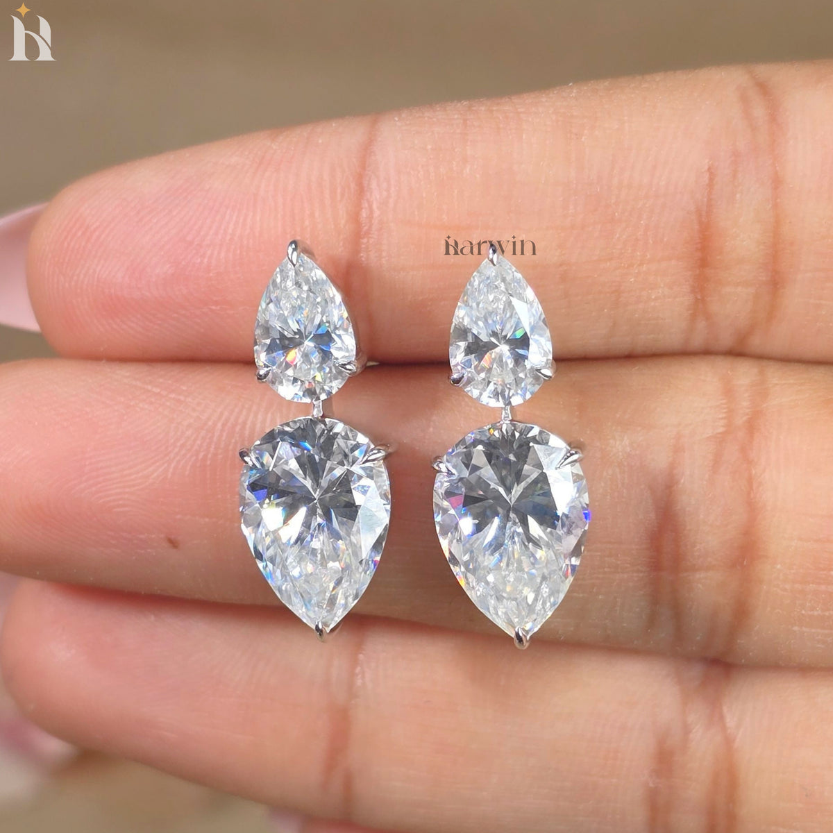 Pear Cut Moissanite Dangle Earrings, 14K White Gold Teardrop Bridal Jewelry