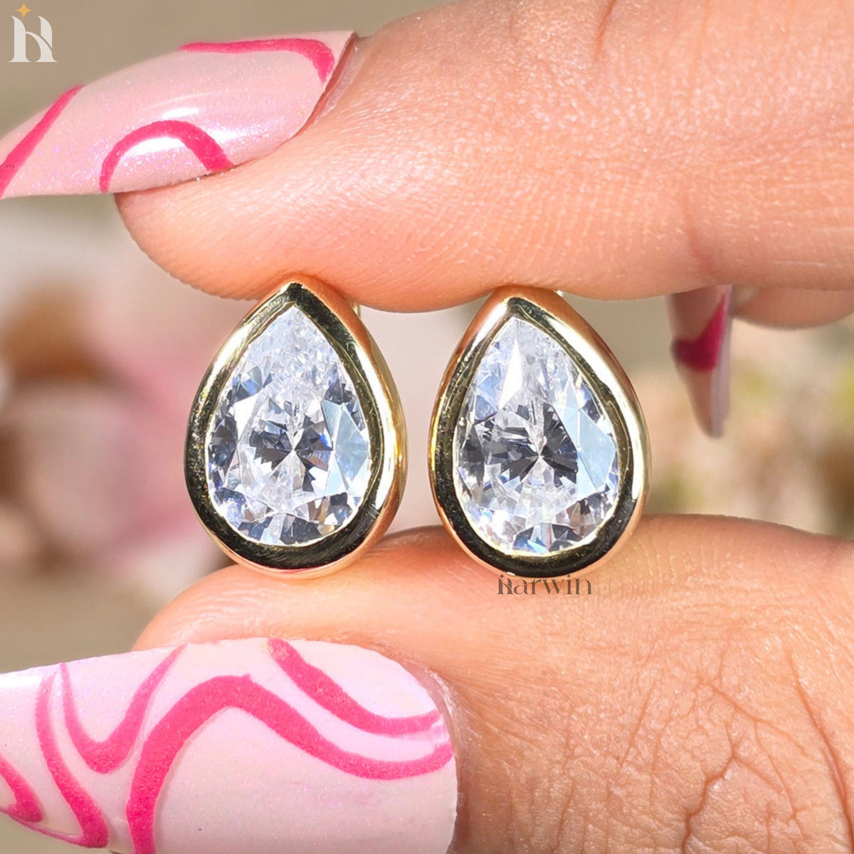 Pear Shape Gold Hoop Earrings Diamond Teardrop Studs Chunky Earring For Woman