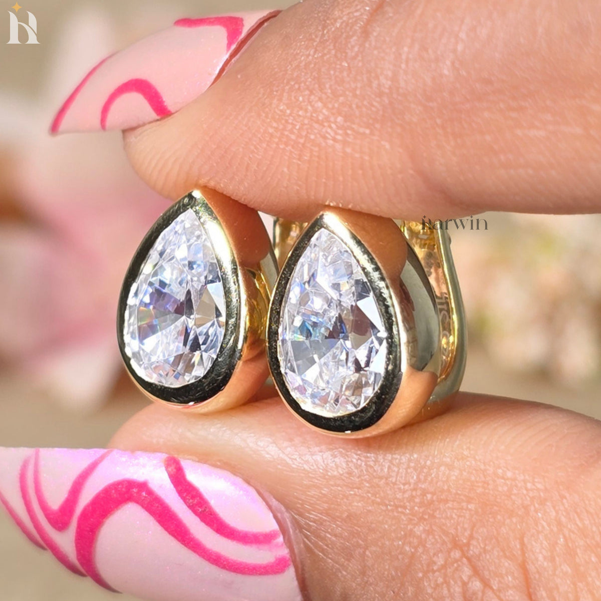 Pear Shape Gold Hoop Earrings Diamond Teardrop Studs Chunky Earring For Woman
