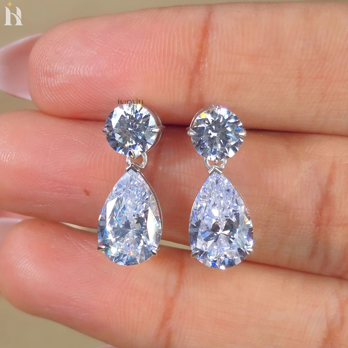 Pear Drop Moissanite Diamond Dangle Earrings, 14K Solid Gold Push Back Earring