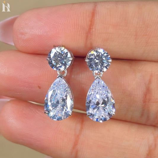 Pear Drop Moissanite Diamond Dangle Earrings, 14K Solid Gold Push Back Earring