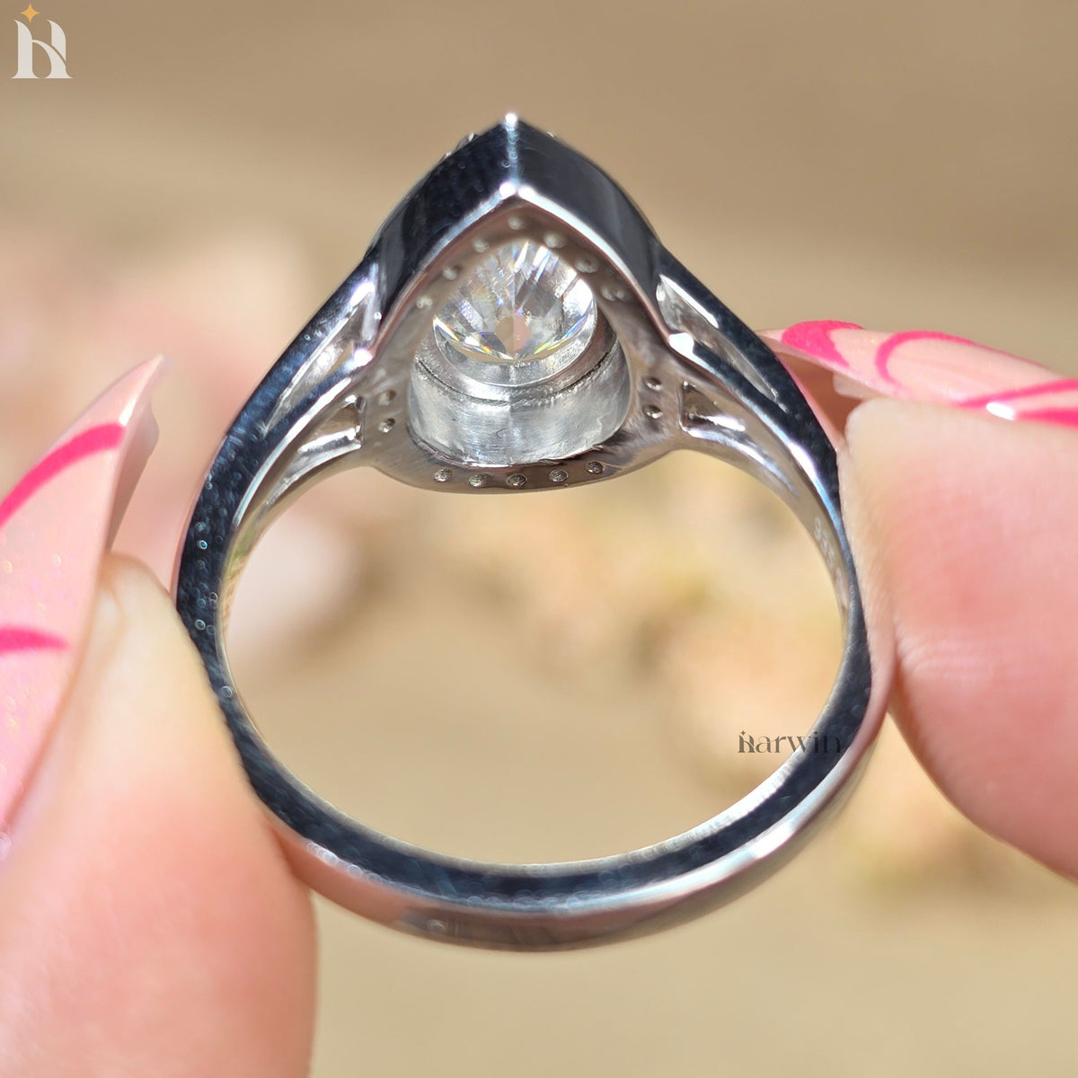 Pear Cut Moissanite Halo Ring, Split Shank Bridal Jewelry, Engagement, Anniversary Gift, Statement Ring, Modern Designer, Daily Wear