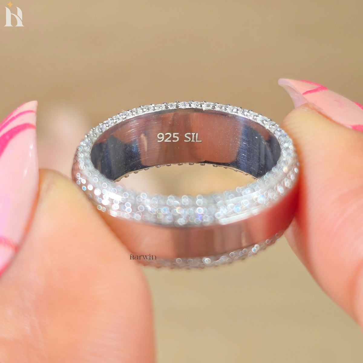Men's Round Wedding Band Unisex Band Engagement Ring Two Sided Pave Diamond