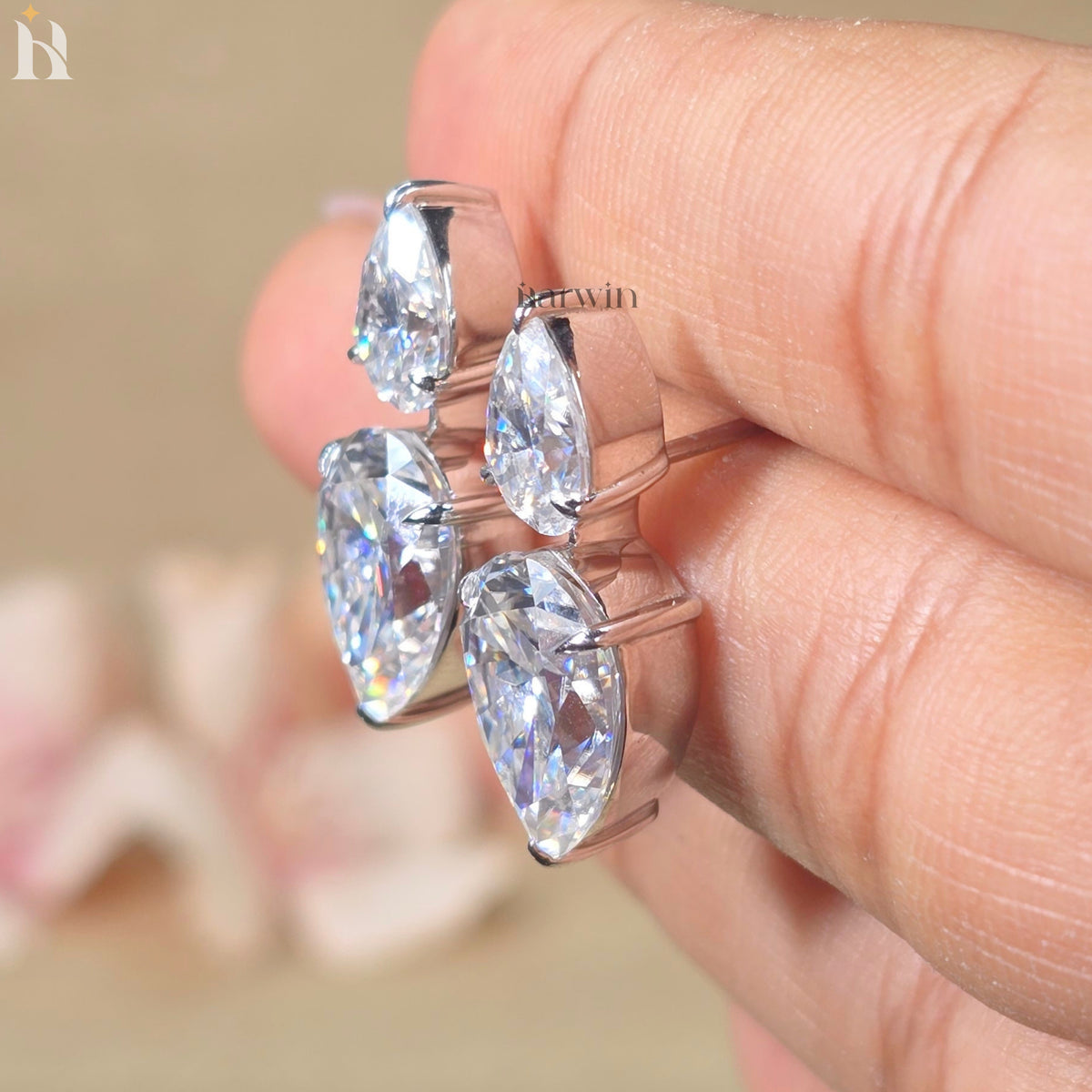 Pear Cut Moissanite Dangle Earrings, 14K White Gold Teardrop Bridal Jewelry