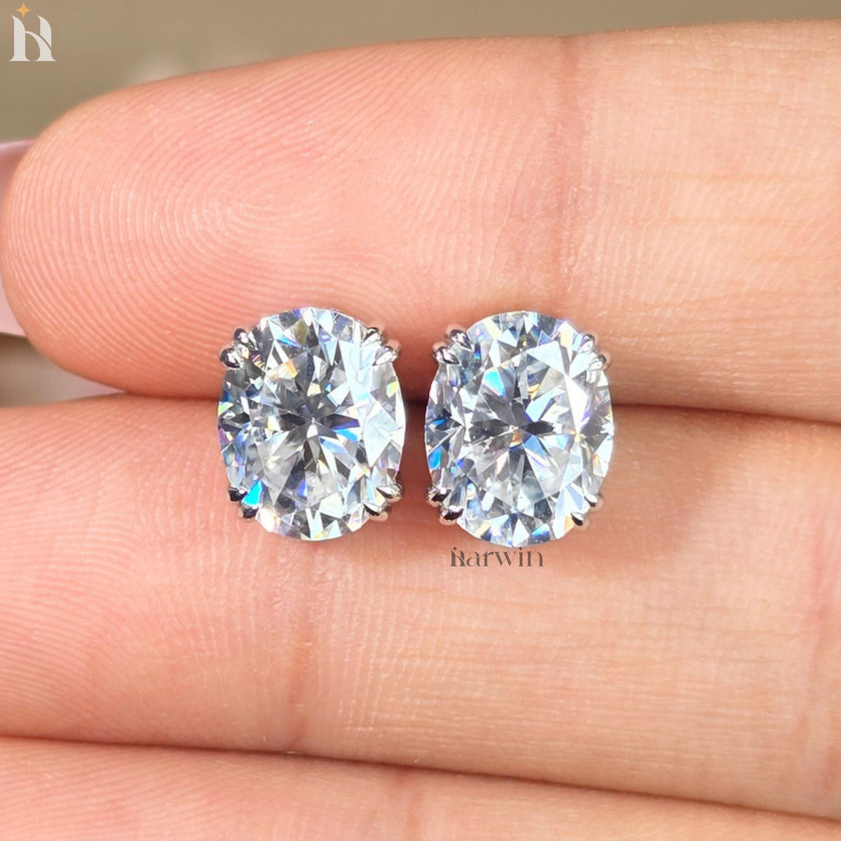 Oval Cut Moissanite Stud Earrings With Classic Double Prong Set Elegance Studs