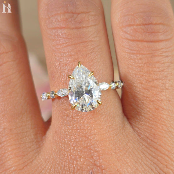 Pear Cut Engagement Ring, Dainty Moissanite Half Pave Ring, Anniversary Gifts For Her