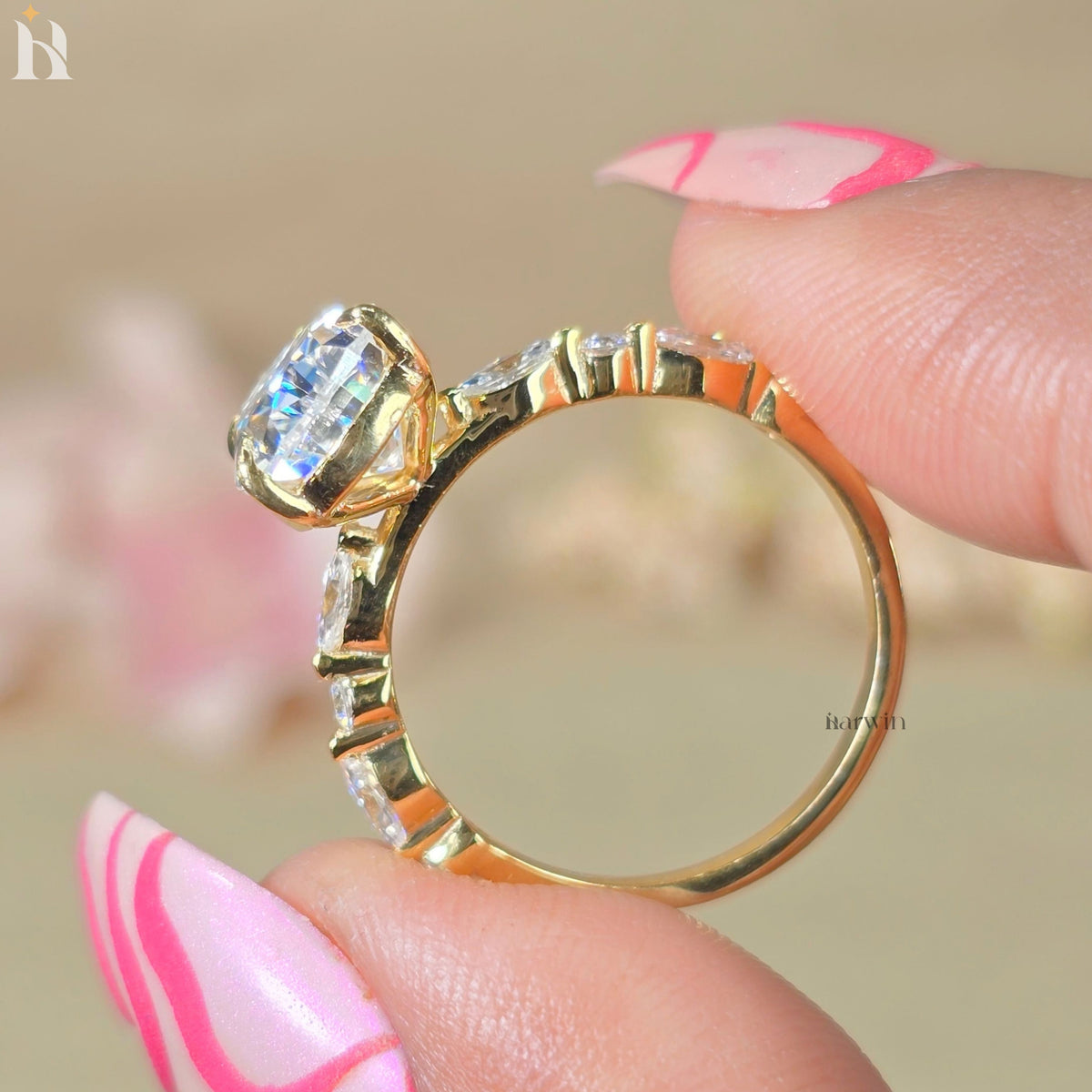 Pear Cut Engagement Ring, Dainty Moissanite Half Pave Ring, Anniversary Gifts For Her