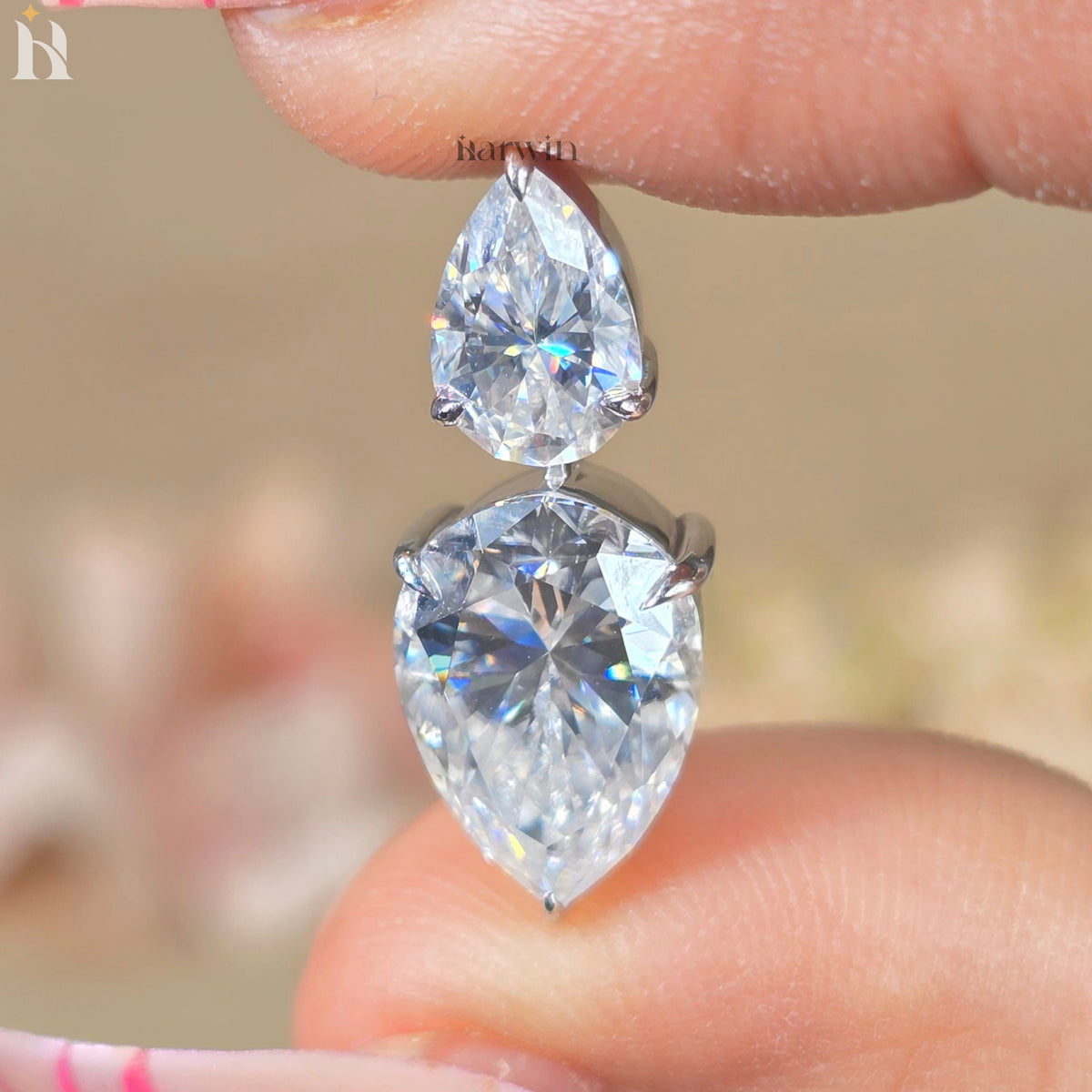 Pear Cut Moissanite Dangle Earrings, 14K White Gold Teardrop Bridal Jewelry