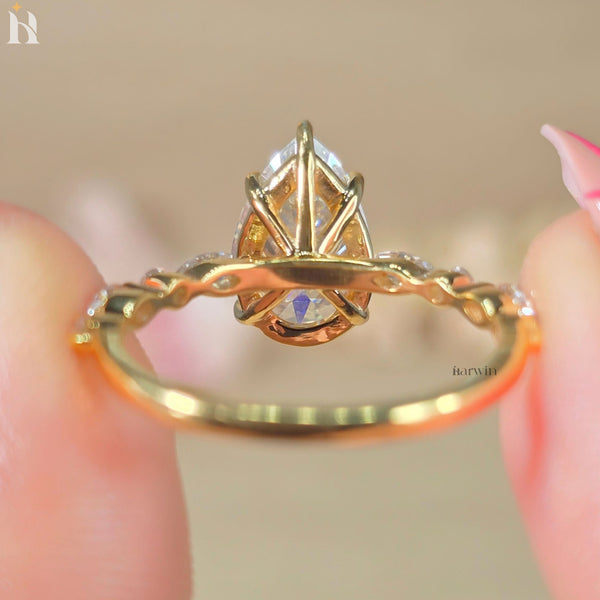Pear Cut Engagement Ring, Dainty Moissanite Half Pave Ring, Anniversary Gifts For Her