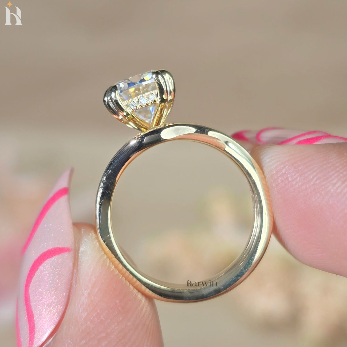 3.50 CT Antique Cushion Cut Moissanite Bridal Set With Thick Curved Gold Band