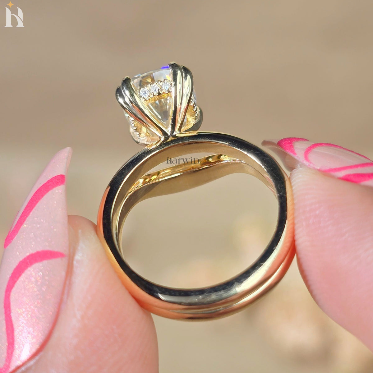 3.50 CT Antique Cushion Cut Moissanite Bridal Set With Thick Curved Gold Band