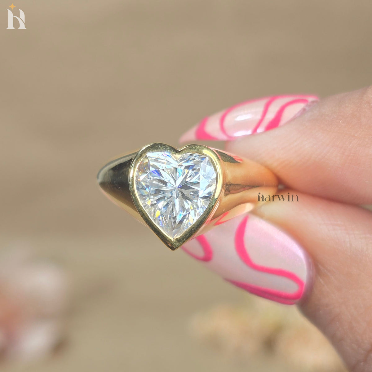 Heart Cut Moissanite Ring, 14KT Yellow Gold Bezel Set Solitaire