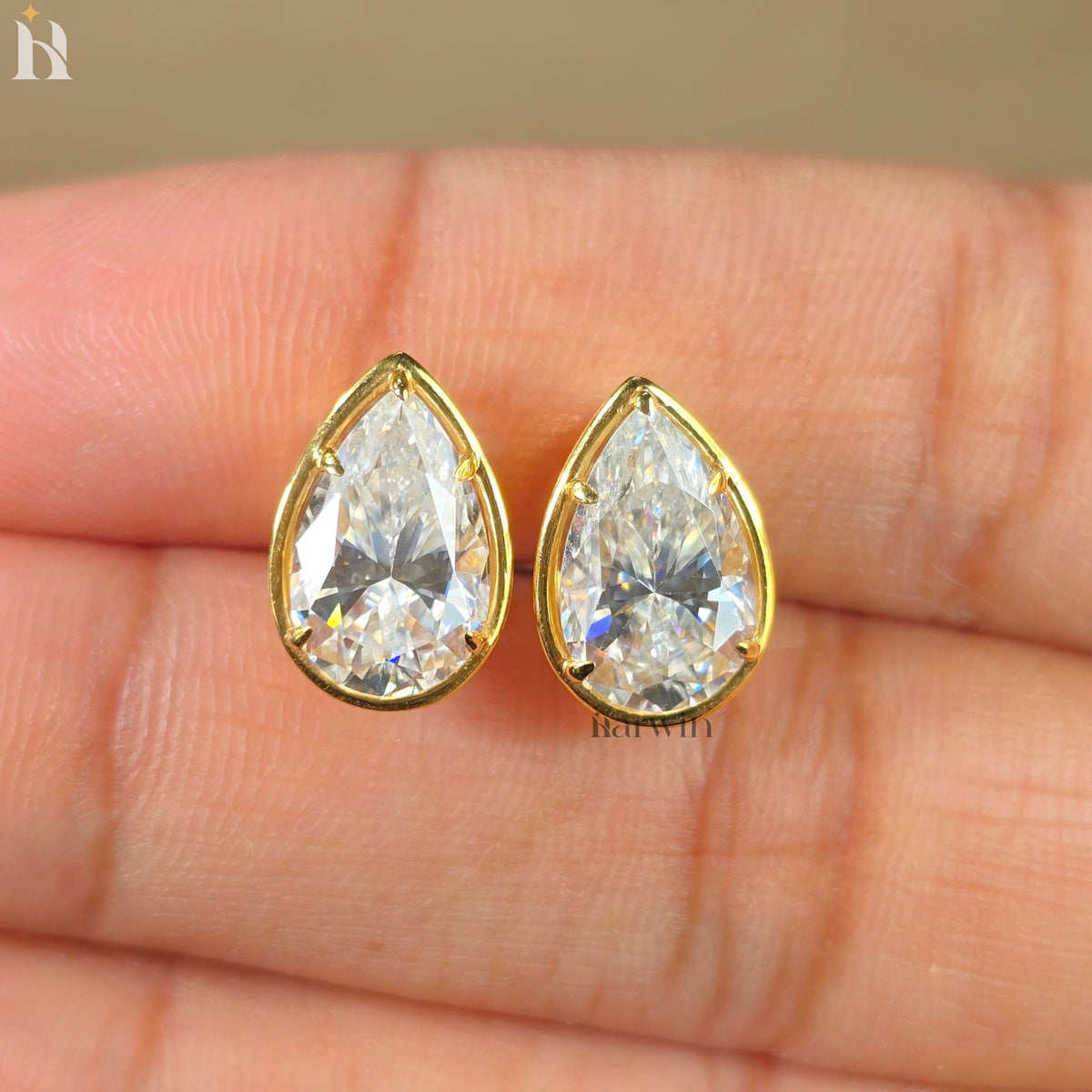 Pear Cut Diamond, Prongs and bezel Studs Tear Drop Studs Minimalist Dainty Earrings