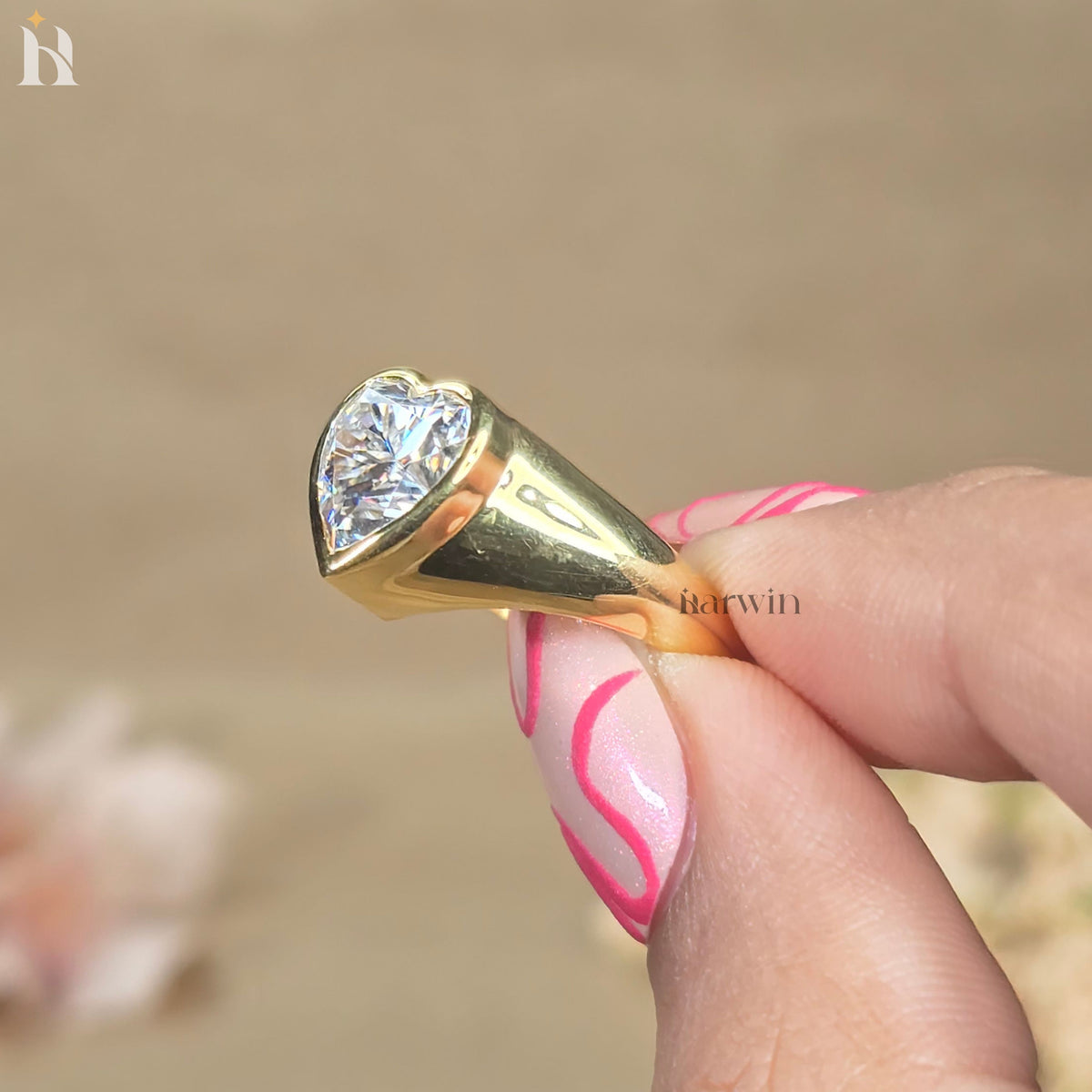 Heart Cut Moissanite Ring, 14KT Yellow Gold Bezel Set Solitaire