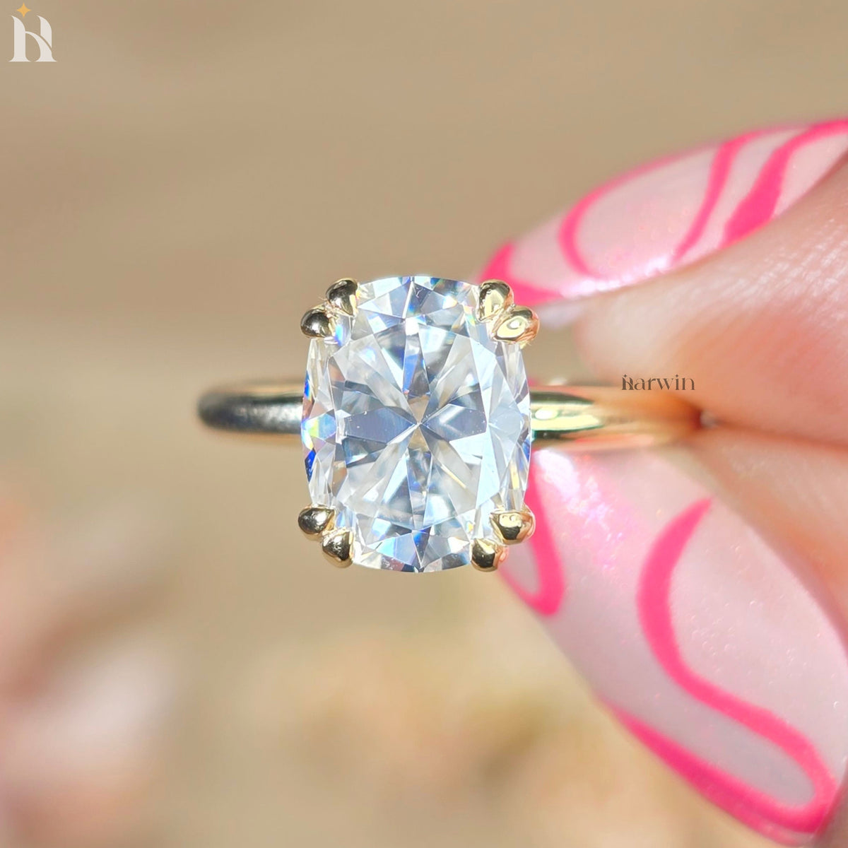 3.50 CT Antique Cushion Cut Moissanite Double Claw Set, Classic Solitaire Wedding & Anniversary Gift