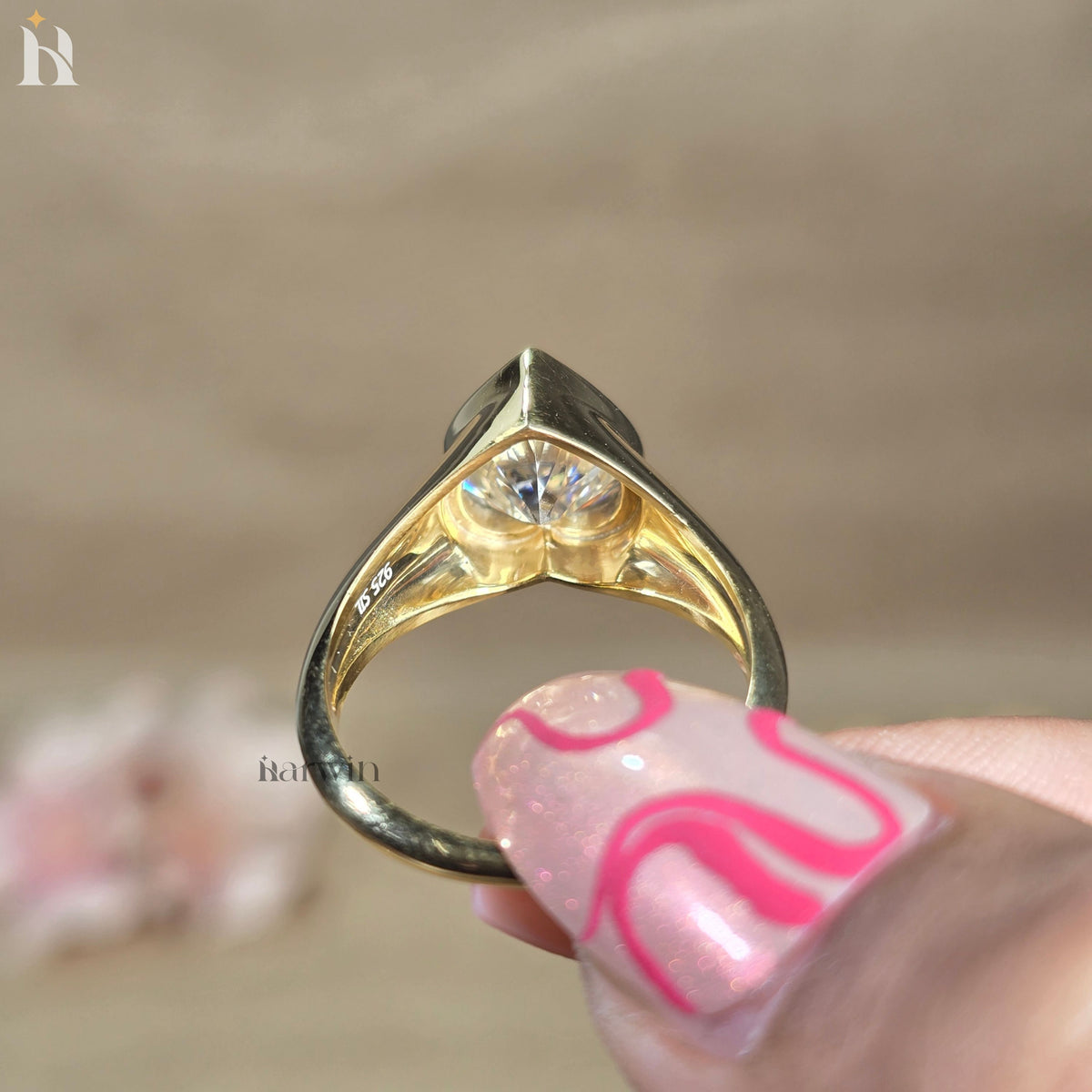 Heart Cut Moissanite Ring, 14KT Yellow Gold Bezel Set Solitaire