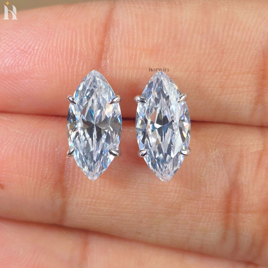 4 TCW Marquise Cut Moissanite Diamond Four Claw Prong Setting Stud Earrings