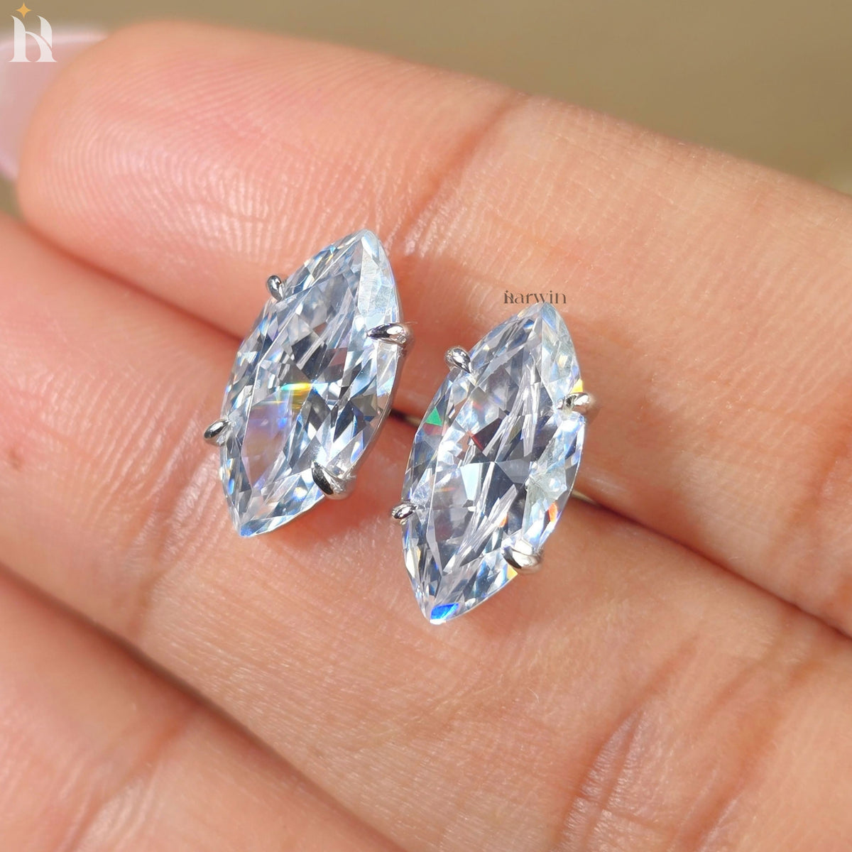 4 TCW Marquise Cut Moissanite Diamond Four Claw Prong Setting Stud Earrings