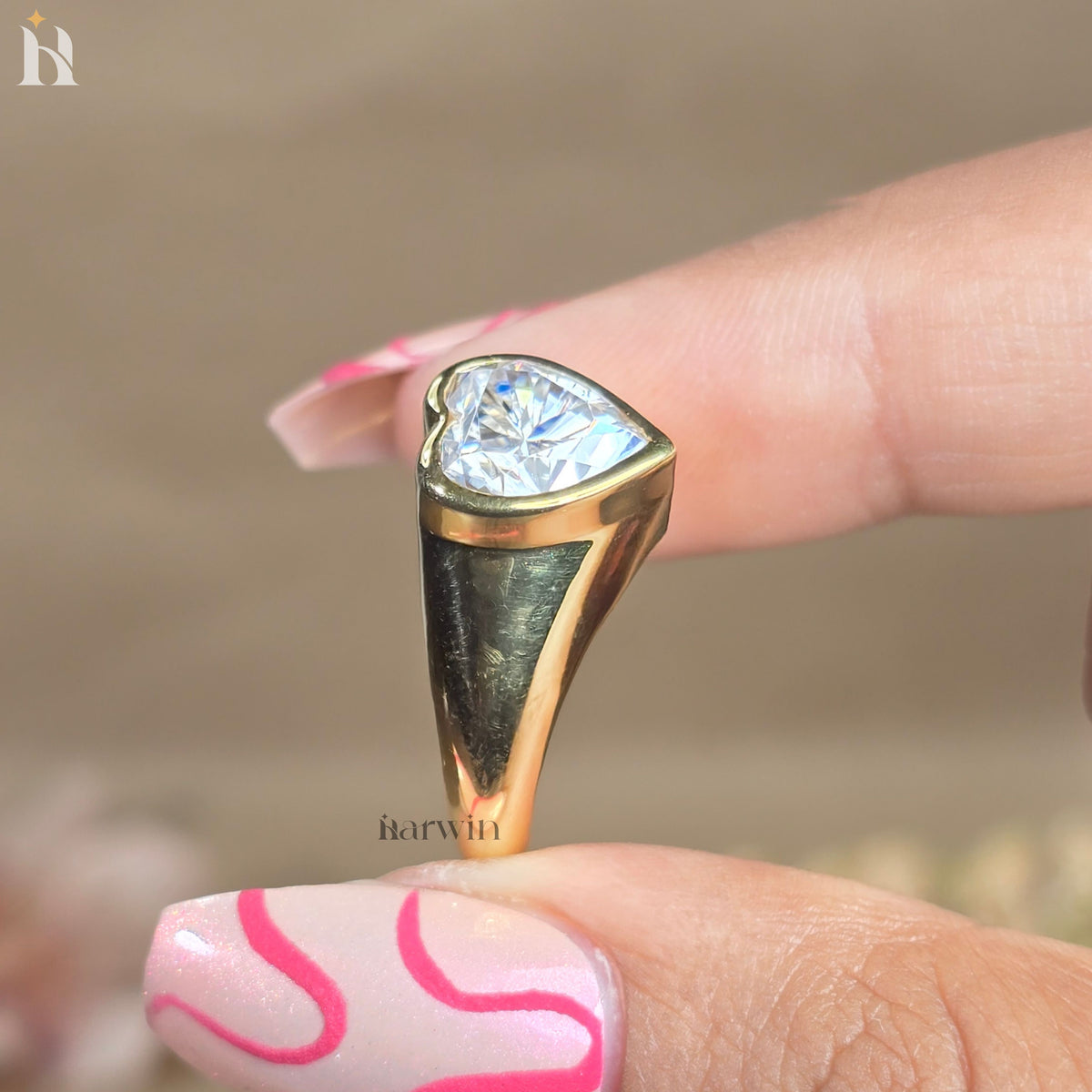 Heart Cut Moissanite Ring, 14KT Yellow Gold Bezel Set Solitaire