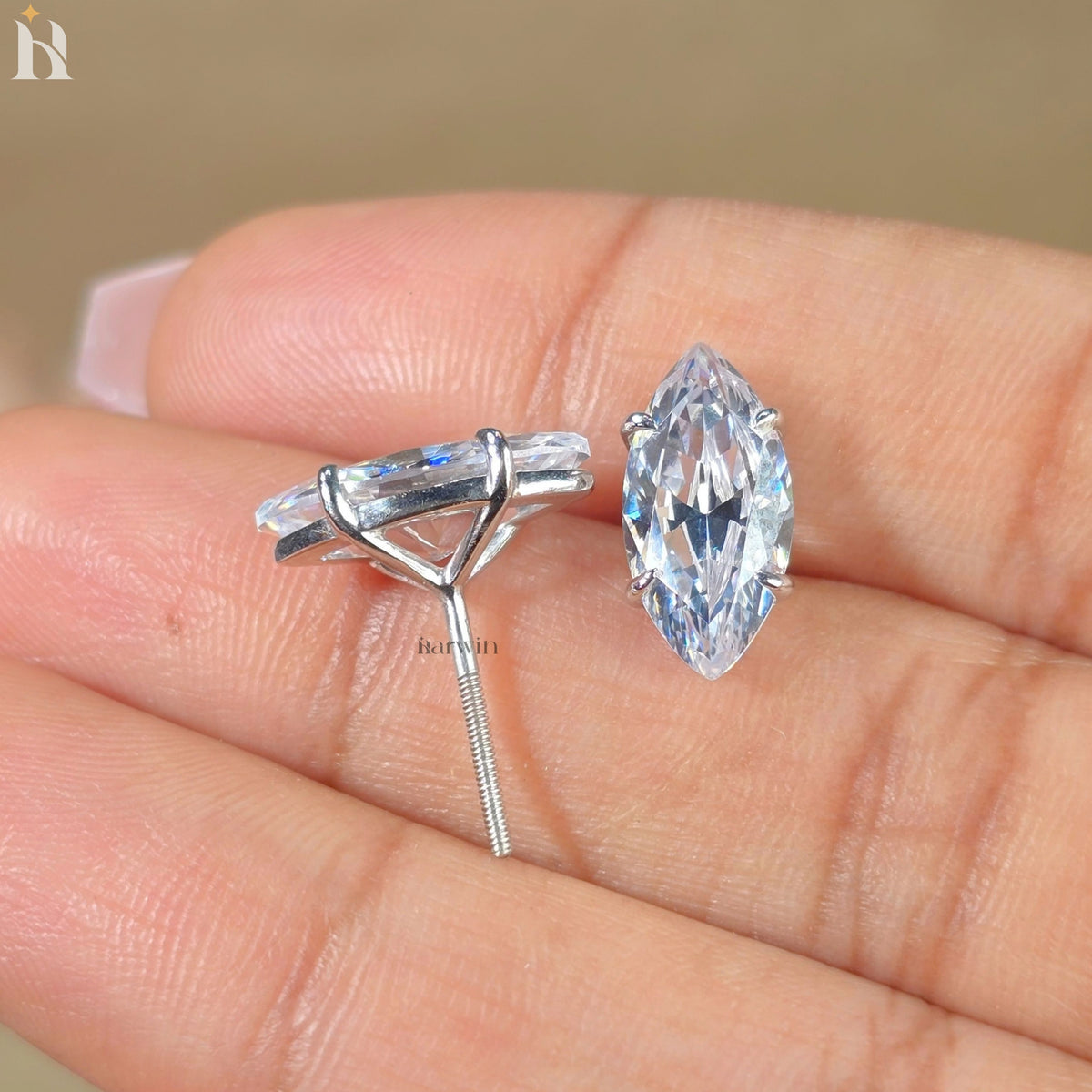 4 TCW Marquise Cut Moissanite Diamond Four Claw Prong Setting Stud Earrings