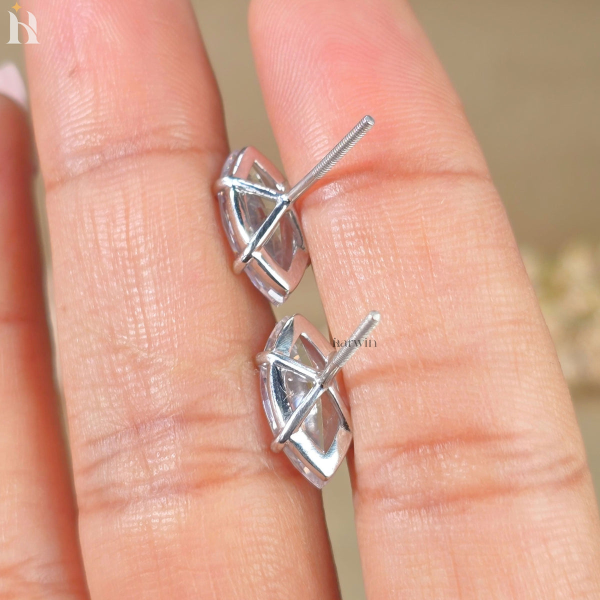 4 TCW Marquise Cut Moissanite Diamond Four Claw Prong Setting Stud Earrings